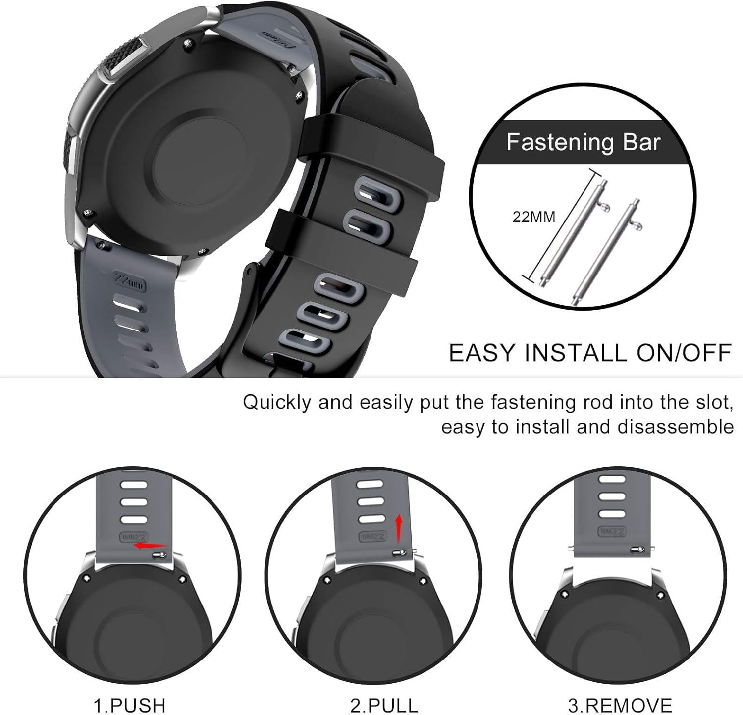 2 Pack Silicone Watch Band for Garmin Forerunner 265 / 255, Garmin Vivoactive 4, Venu 3/2, 22Mm Quick Release Replacement Watch Strap for Samsung Watch 3 Band, Gear S3 Frontier, Galaxy Watch 46Mm Wristband Accessories image number 2