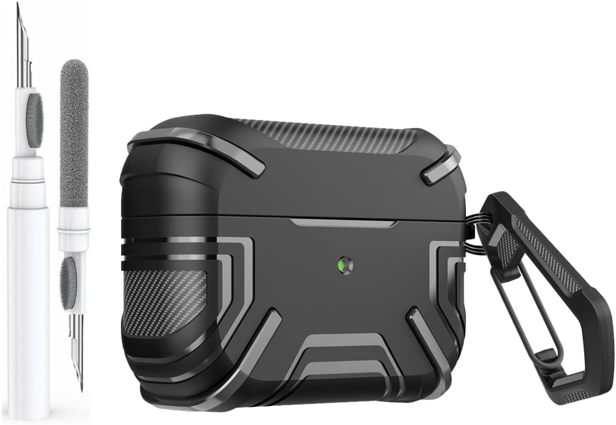 Mizi [Design Patent] Rugged Case for Air Pods 4Th Generation/Air Pods 4 with Active Noise Cancellation (ANC) (2024) with Cleaner Kit, Full Body Shockproof Hard Protection Design - Black
