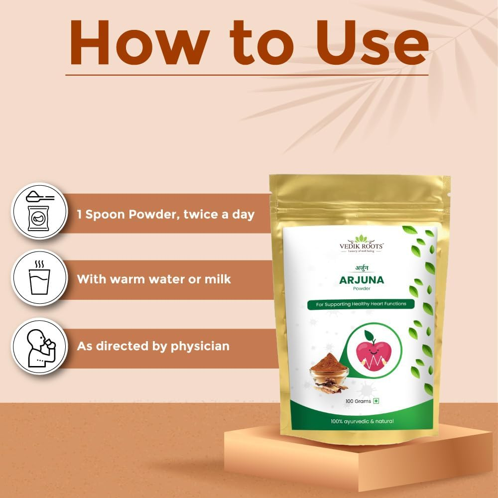 Vedikroots Organic Arjuna Bark Powder 100 G Supports Healthy Heart Functions Arjun Ki Chaal Powder Promotes Healthy Metabolism (Pack of 1) image number 2