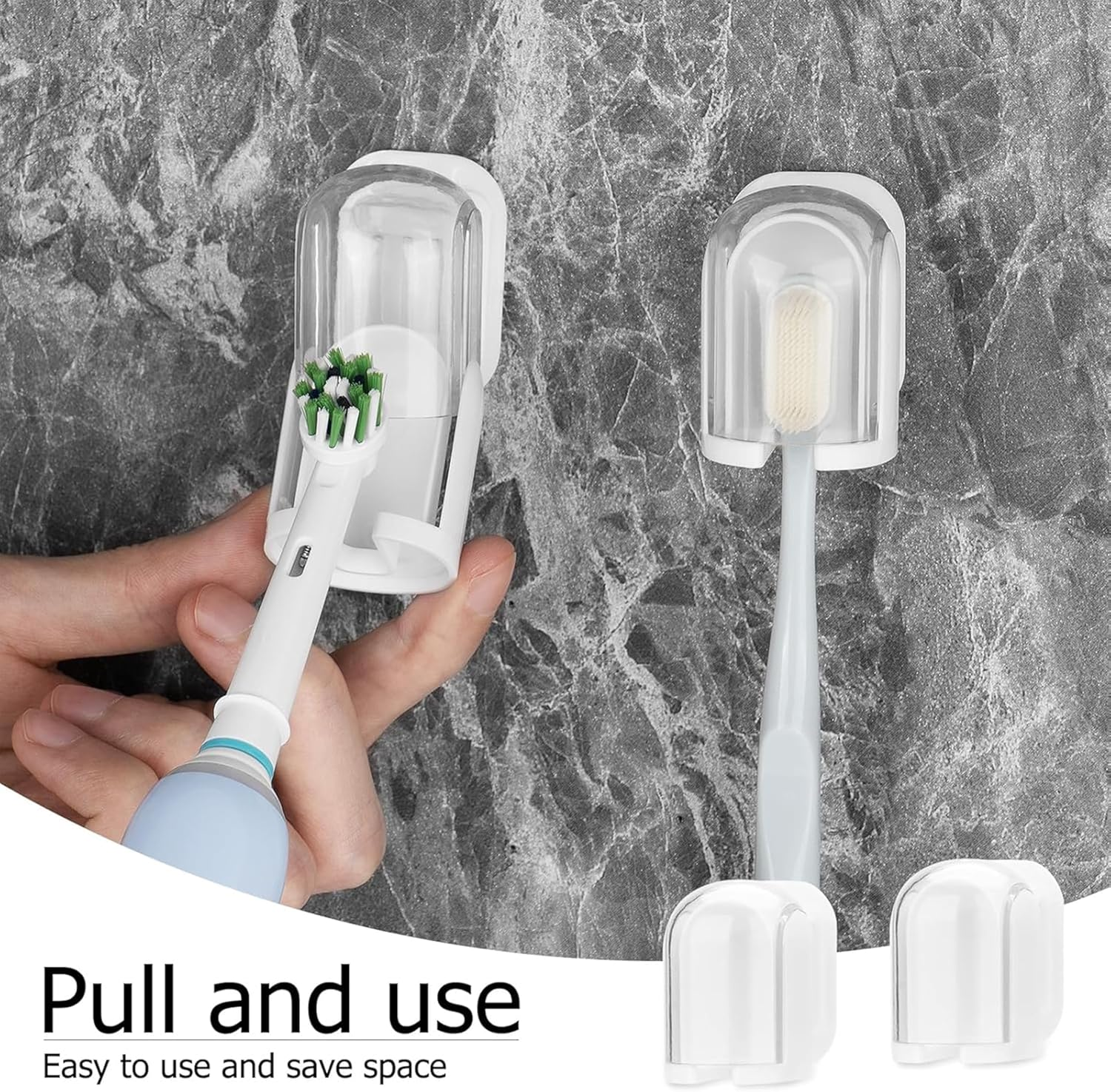 4-Pack Wall Mounted Toothbrush Holder with Cover - Bathroom Storage Rack & Organizer for Manual and Electric Toothbrushes - Self-Adhesive Toothbrush Stand for Shower Use image number 3