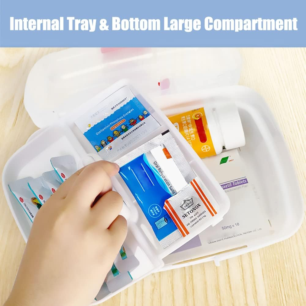 Portable Empty Small Home & Work First Aid Box with an Internal 4 Grid Tray, Handled Household Medicine Storage Box, Multipurpose Plastic Storage Box (White) image number 5