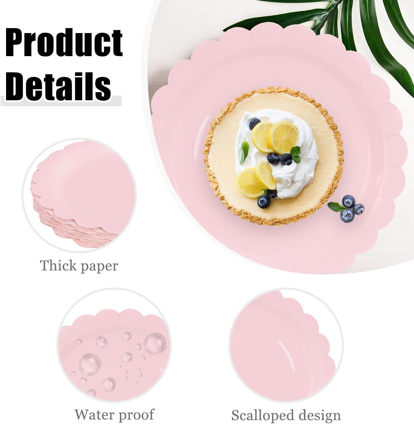 50PCS Pink Paper Plates 7 Inch Scalloped Disposable Party Plates, Elegant Dessert Plates for Wedding, Birthday, Holiday Party Tableware &ndash; Haheihei image number 4
