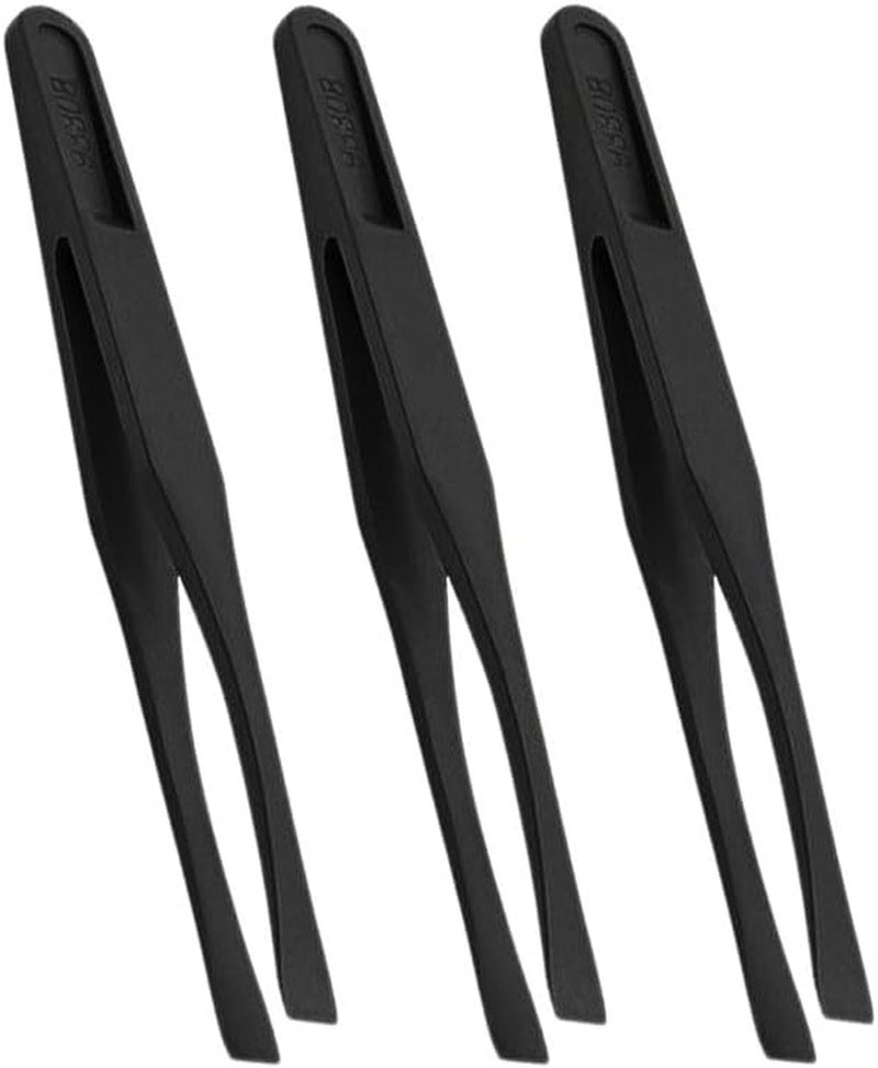 Plastic Tweezer Anti-Static Precision Flat Tip for Jewelry Making DIY Beauty Electronics Repair Tool Black 3 Pieces image number 3