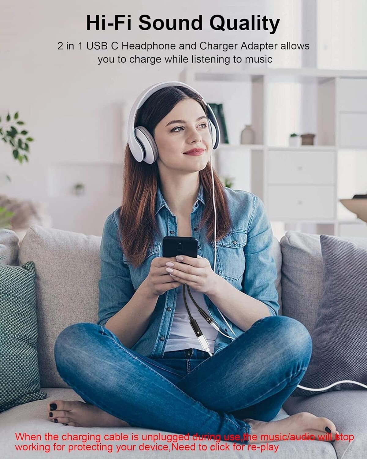 2Pack 2 in 1 USB C to 3.5Mm Aux Adapter, Android Dongle C to C Fast Charging for Samsung Galaxy, Apple Iphone 15 Headphone Jack Adapter, 60W PD Aux Audio Cord Adoptor, Aux Male to Female Converter image number 4