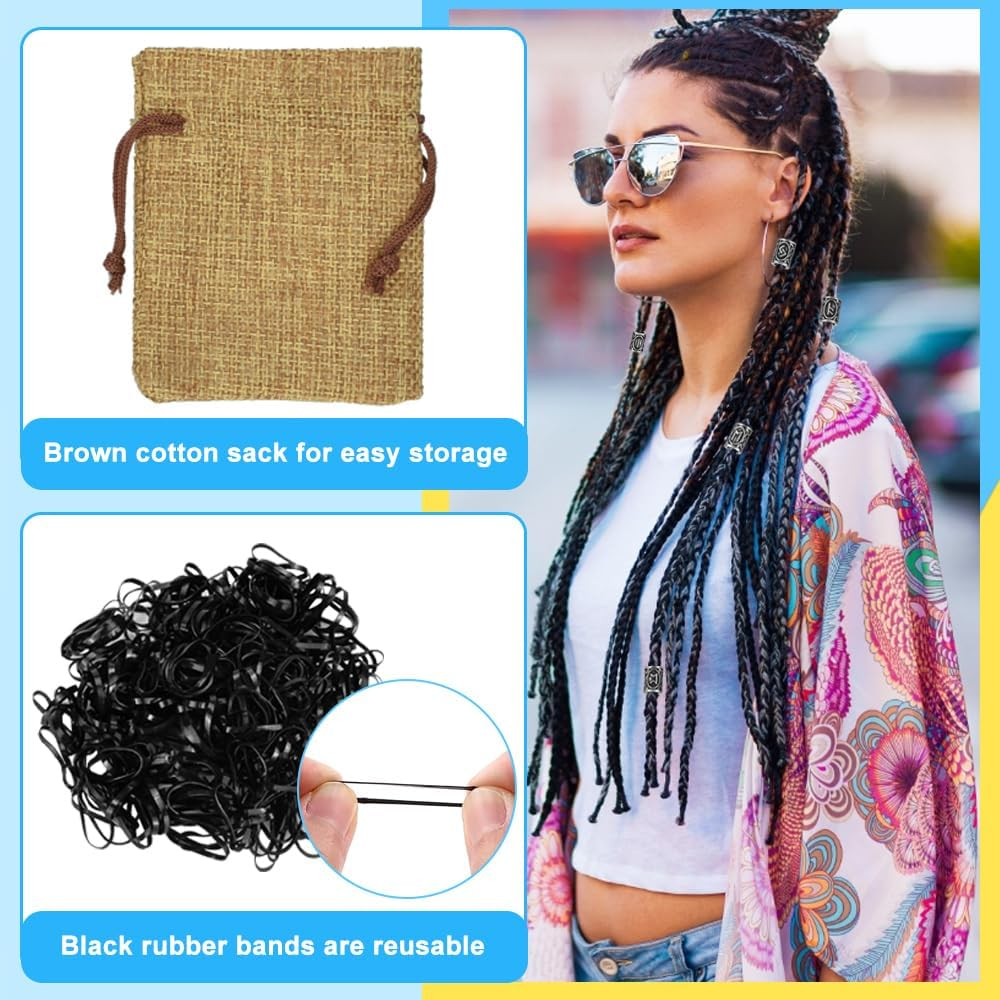 DECARETA Beard Beads for Men,24 Piece Vikings Runes Beads Norse Dreadlock Beads Hair Tube Beads with Rubber Bands,Plastic Bun Curler Pull Hair Pin Quick Beader with Pouch for Men Women Braiding Ties, image number 4