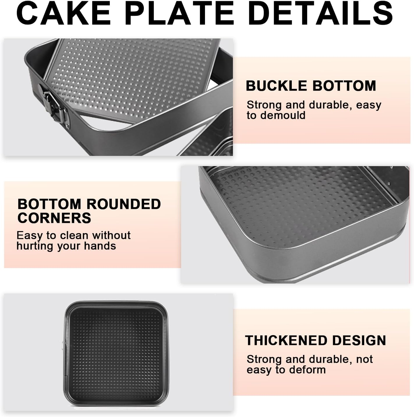 Springform Cake Pan Square, 3 Set of 9.6 Inch, 10.2 Inch, 11.2 Inch Cake Pan, Non-Stick Springform Leakproof Cake Pans Cake Tin, Removable Bottom, Suitable for Cake Baking, Kitchen Lovers image number 6
