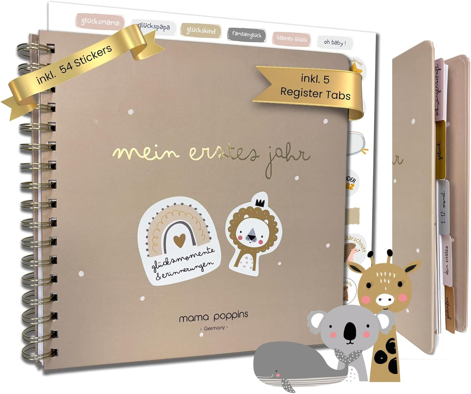 Baby Album My First Year, Memory Book to Fill In, Baby Diary with 5 Index Dividers and 54 Stickers image number 1