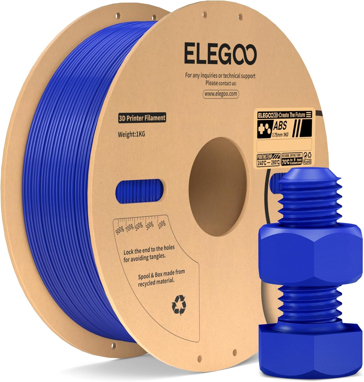 ELEGOO ABS Filament 1.75Mm Gray 1KG, Heat Resistant 3D Printer Filament High Toughness & Impact Resistance, 1Kg Spooll(2.2Lbs) for Most FDM Printer