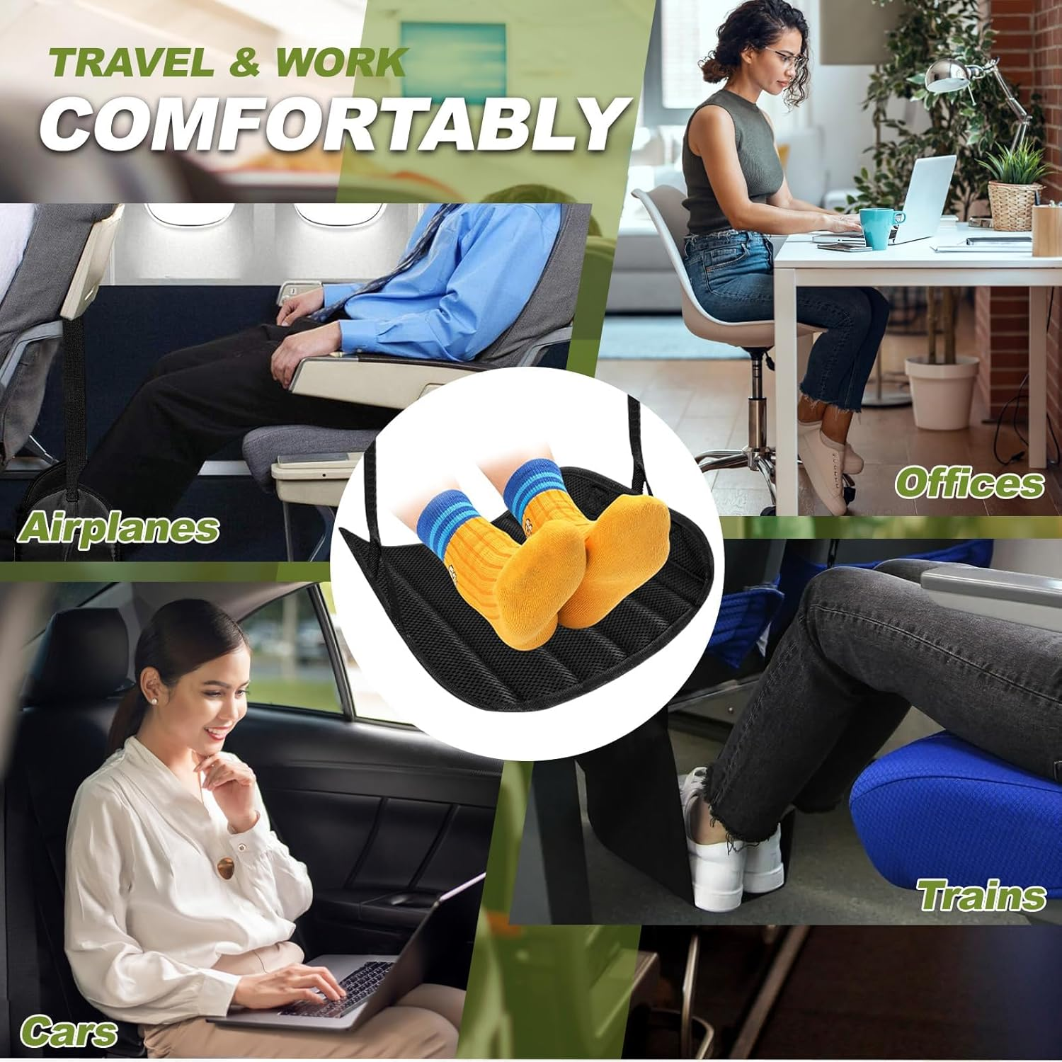 IODOO 2-In-1 Airplane Footrest Pillow - Inflatable Travel Foot Hammock & Cushioned Foot Pad for Ultimate Comfort on Flights, Travel Accessories, Portable Foot Rest for Flights image number 4