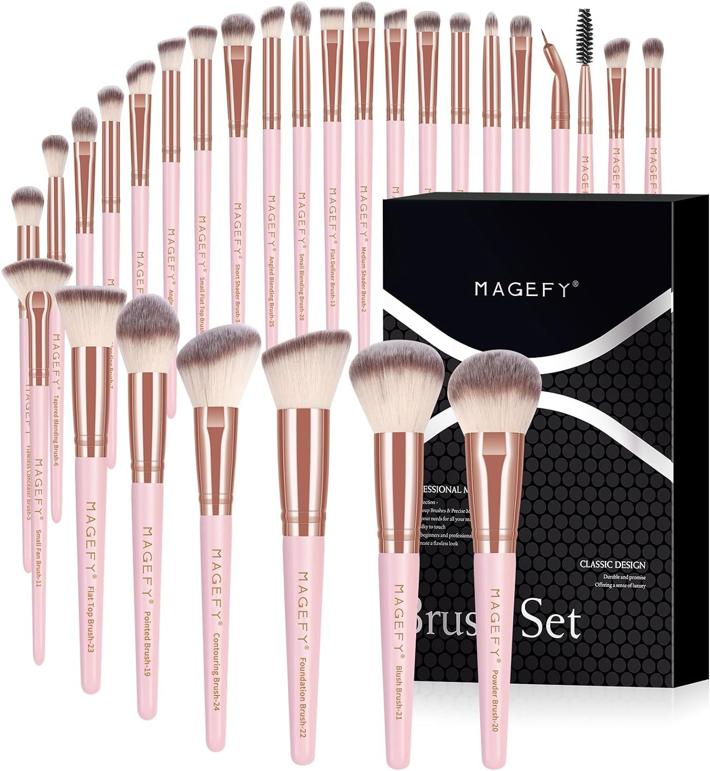 Makeup Brushes 28 Pcs Make up Brushes Professional Makeup Brushes Set Premium Synthetic Face Powder Blush Pointed Eyeshadow Blending Brush Kit with Gift Box(Pink) image number 3