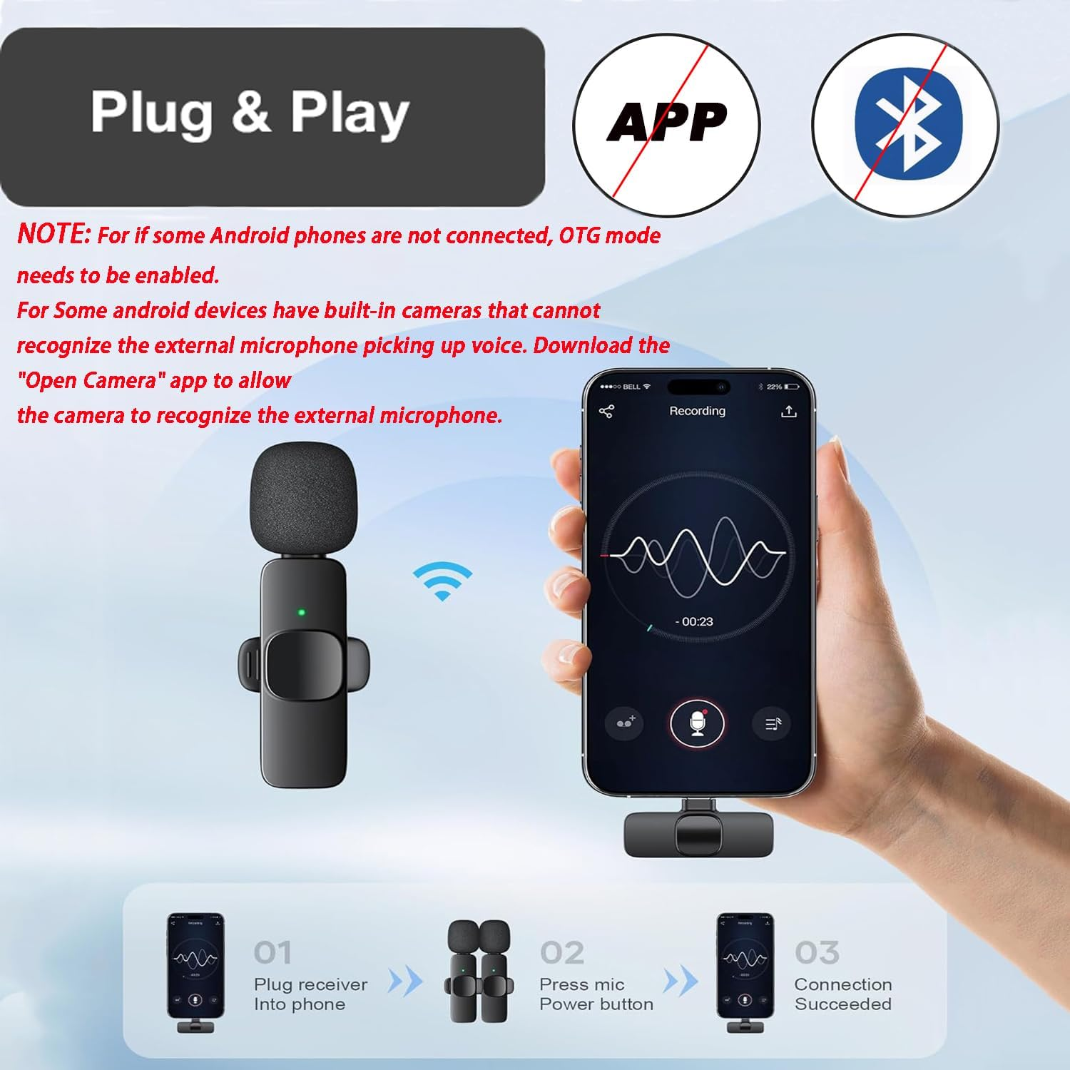 Aoiutrn Wireless Lavalier Microphone for Iphone and USB C, 2 in 1 Mini Clip-On Wireless Lapel Mics Compatible with Iphone,Ipad, Android for Video Recording,Youtube, Interview, Tiktok, Vlog