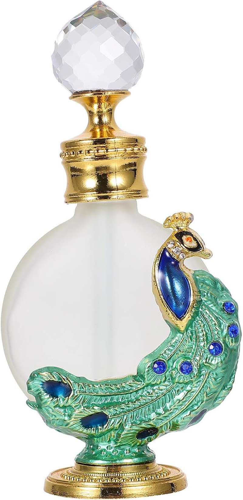 DOITOOL 1Pc Perfume Bottle Empty Vintage Peacock Shape Decor Glass Perfume Bottle Bottle with Dropper for Essential Oil (Green) image number 5