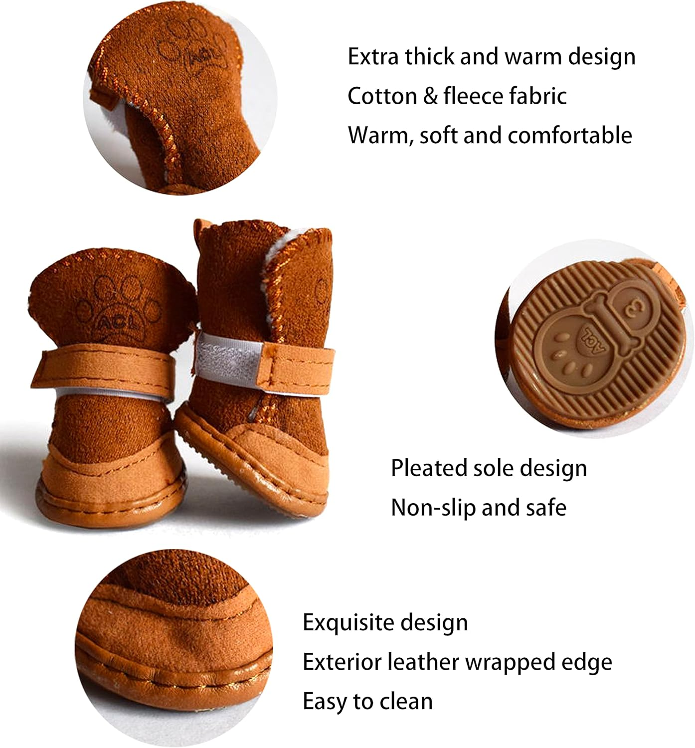Dog Boots 4-Pack, Anti-Slip Paw Protectors for Small Dogs, Chihuahua Yorkie Pomeranian Winter Snow Shoes with Rugged Sole (Brown, Size4) image number 1