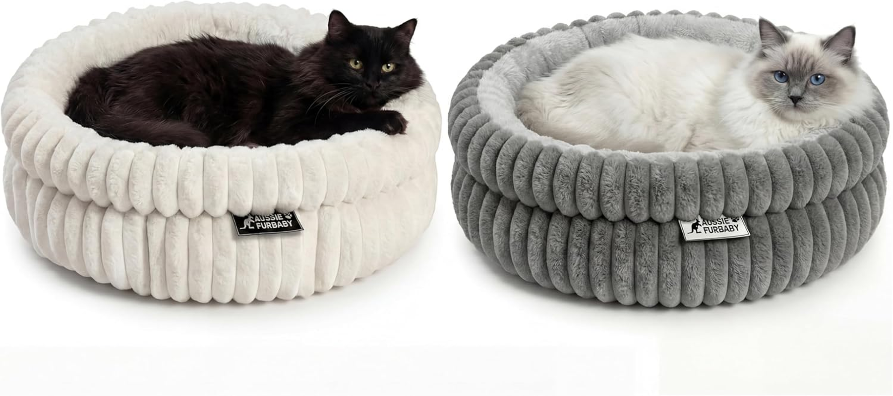 Aussie Furbaby Ultra-Plush round Cat Bed for Indoor Cats 50 Cm &ndash; Soft Faux-Fur Donut Cushion with Raised Rim & Anti-Slip Base &ndash; Indoor Pet Bed for Cats, Kittens, Puppies, Small Dog Bed (White, 50Cm)