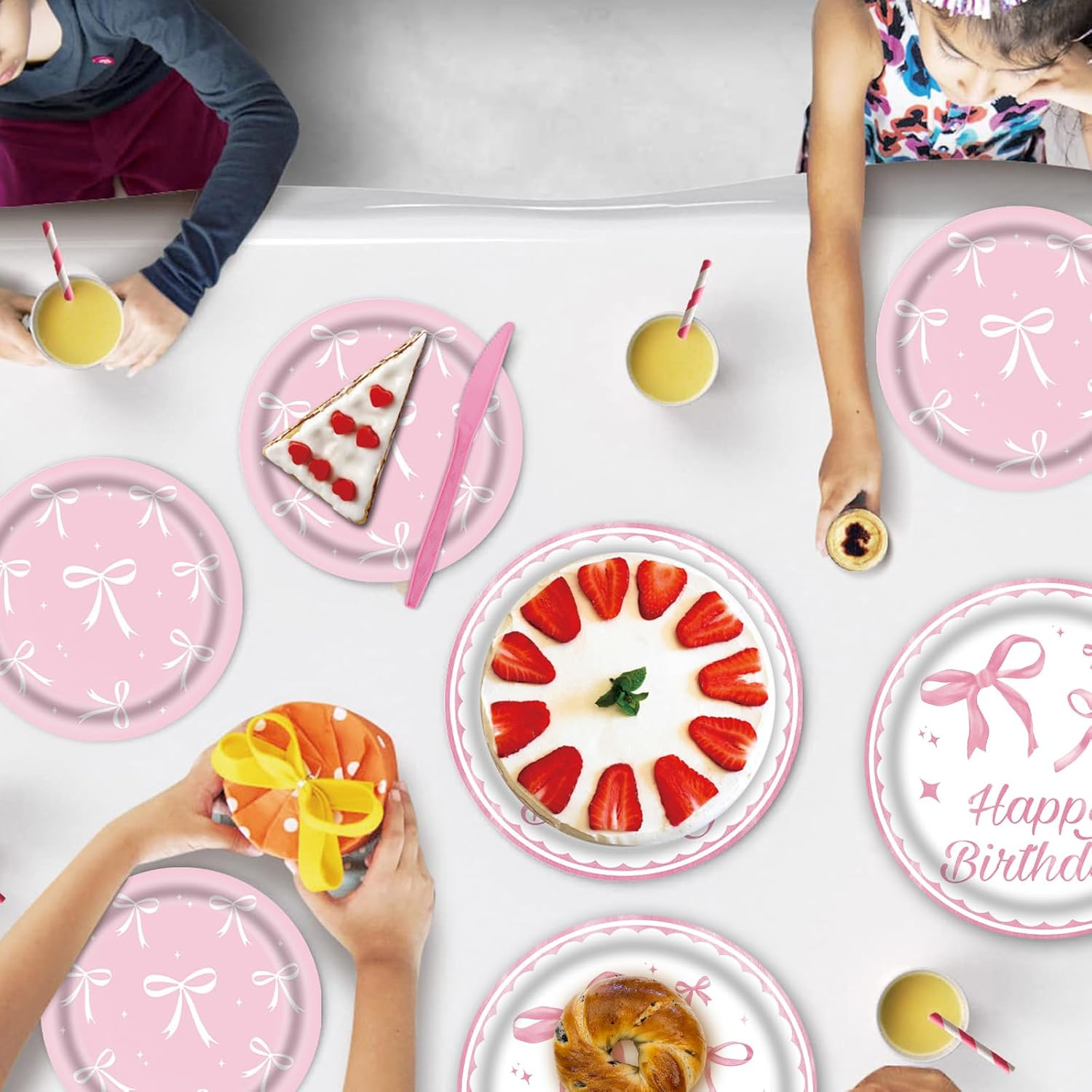 Rstigiker Stylish 7&9 Inch Pink Paper Plates (20+20Pcs) - Premium Coquette Pink Bow Tableware for Baby Showers, Birthday Parties & Bridal Events - Elegant Bow Theme Decorations (Pink) image number 3