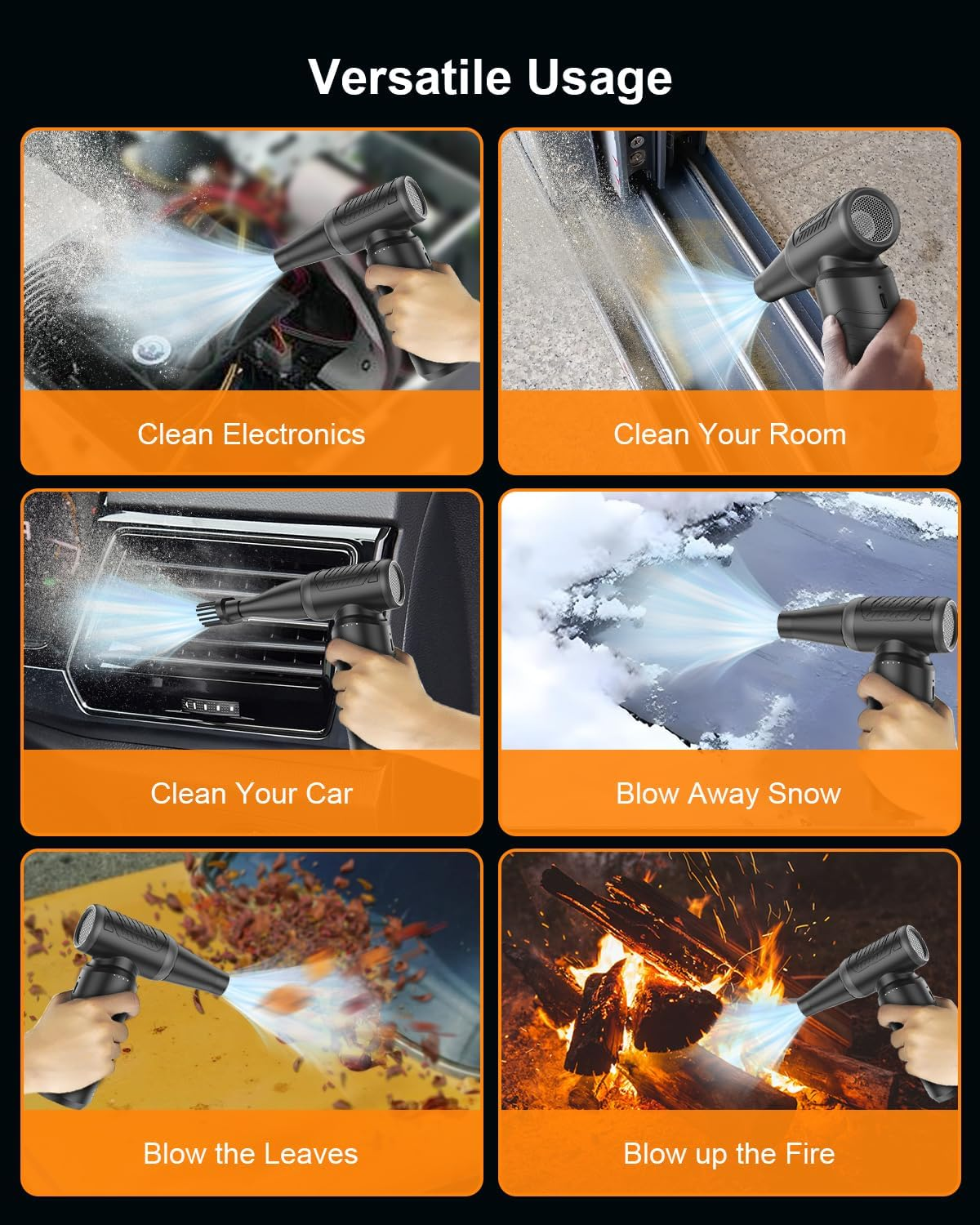 Compressed Air Duster, 200,000 RPM Electric Air Duster for Computer, 3 Gear Adjustable High-Speed Air Blower, 9,000Mah Large Battery Reusable No Canned Keyboard Cleaner for Office, Home, Car image number 4