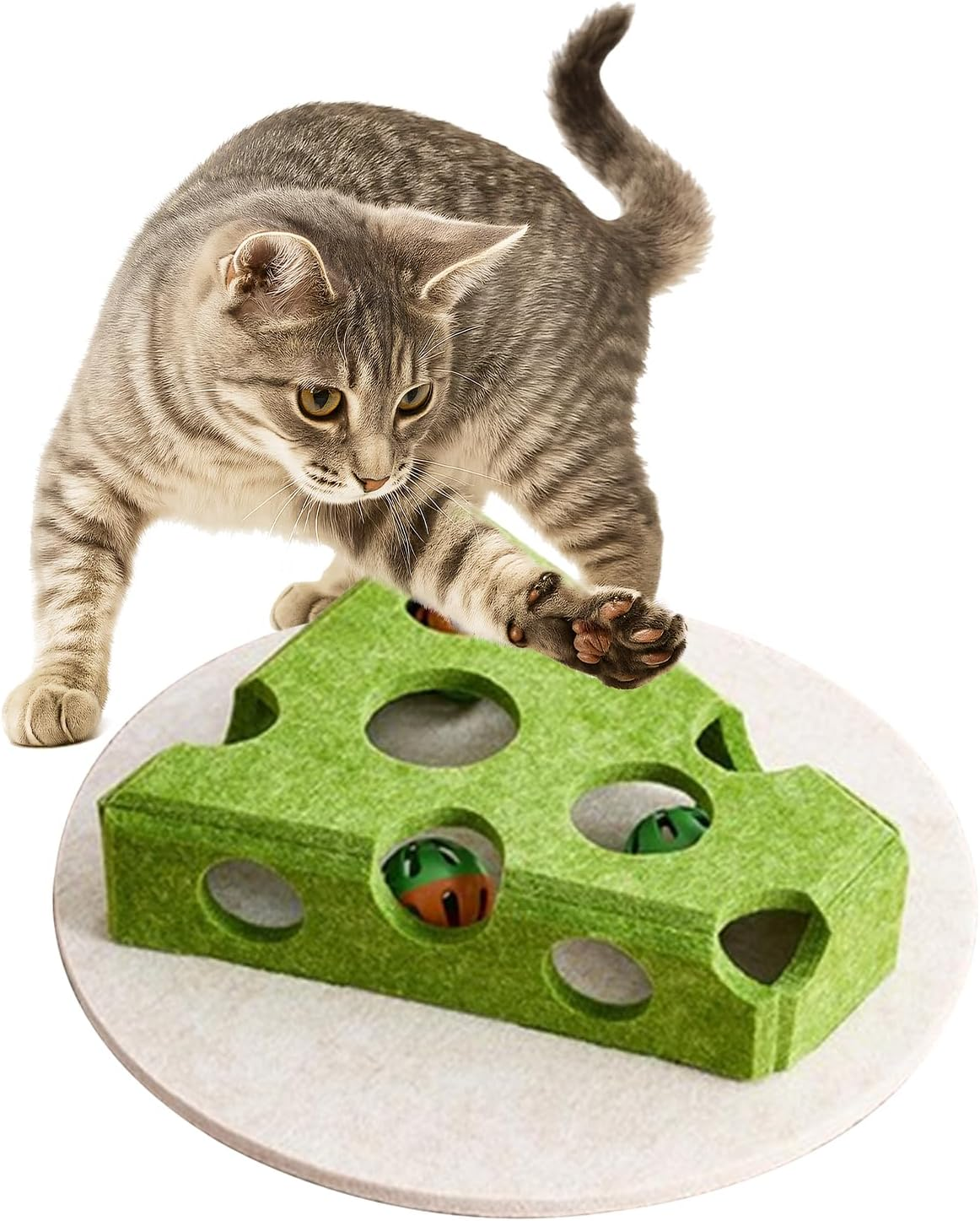 Cat Puzzle Toy, Interactive Cat Toys for Indoor Cats, Kittern Ball Toy with Soft Felt Maze Game Puzzle Box - Fun & Stimulating for Indoor Cats - round (Cheese) - Round image number 4