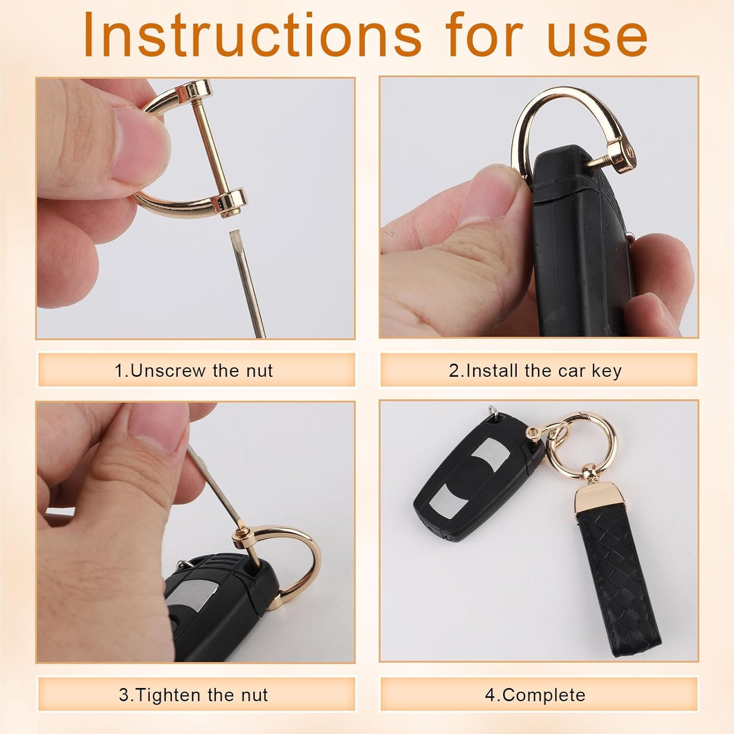 Genuine Leather Car Keychain, Car Key Chain Key Fob Holder with Anti-Lost D-Ring Keyrings and Screwdriver for Men Women Birthday Gift, Black, Large image number 1