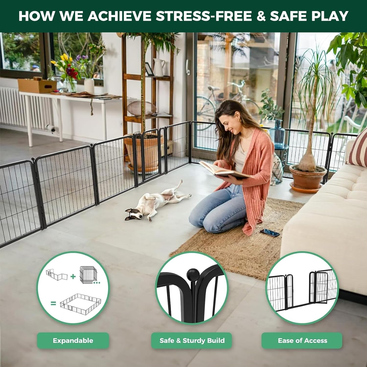 FXW Homeplus Unleashed Indoor Dog Playpen - Stress-Free and Safe Play, Heavy Duty 24 Inch 6 Panels Dog Pen for Puppy and Small Dogs, Black│Patented image number 5