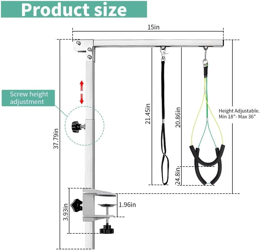 Dog Grooming Table Arm - 37" Dog Grooming Table Arm Dog Grooming Stand with Loop Noose Foldable Dog Grooming Harness for Small Medium Dogs (Silver) - Silver image number 5
