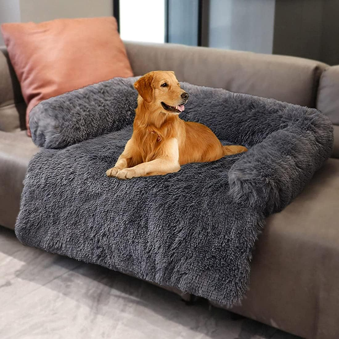 Pet Bed Soft Dog Bed, Deluxe Dog Sofa, Plush Dog Basket with Zipper, Dog Blanket Cozy Dog Couch for Small, Medium-Sized Dogs and Cats,Grau,L image number 2