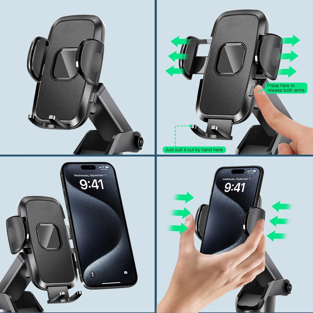 Car Phone Holder, Car Phone Mount for Dashboard & Air Vent & Windshield & Desk, 360&deg; Universal Car Mobile Phone Stand for Iphone 16 15 Pro Max 14 13 12 11 XS Samsung Google Huawei & All Smartphones image number 2