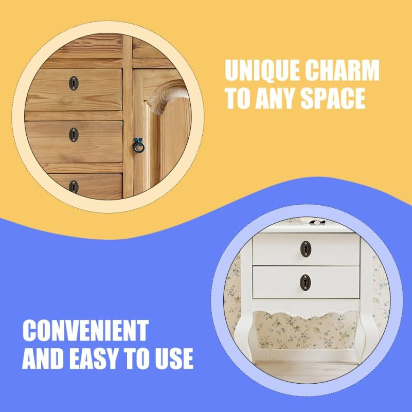 ARTIBETTER 10 Pcs Oval Stamped Antique Brass Decorative Keyhole Cover Keyhole Escutcheon Plate for Cabinet Door Dresser Drawers Desk Furniture Hardware image number 6