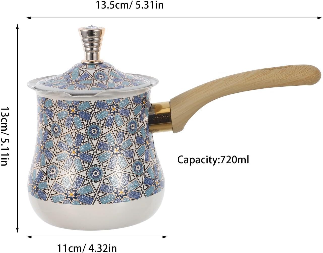 OKUMEYR Stainless Steel Turkish Coffee Pot - 720Ml Espresso Cezve Greek Coffee Maker - Mocha Metal Melting Pot with Wooden Handle for Stovetop Chocolate Butter Tea image number 4