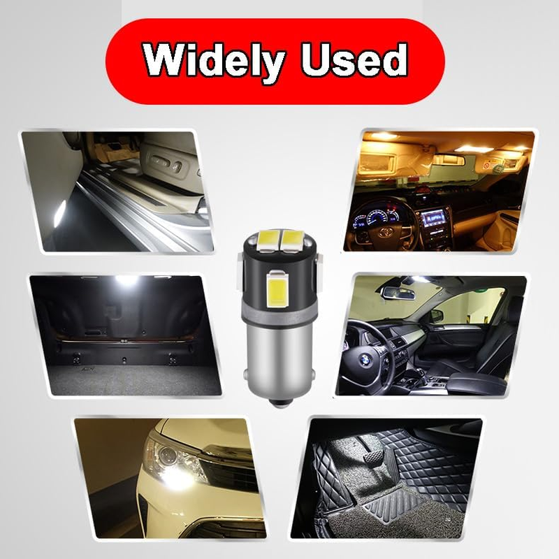 BA9S LED Bulbs BA9 1895 1891 53 57 Light Bulb 6-SMD 5630 Chips 6000K White 47830 64111 3893 for Car Interior Reading Dome Map License Plate Glove Box Cargo Light, Pack of 4 image number 2