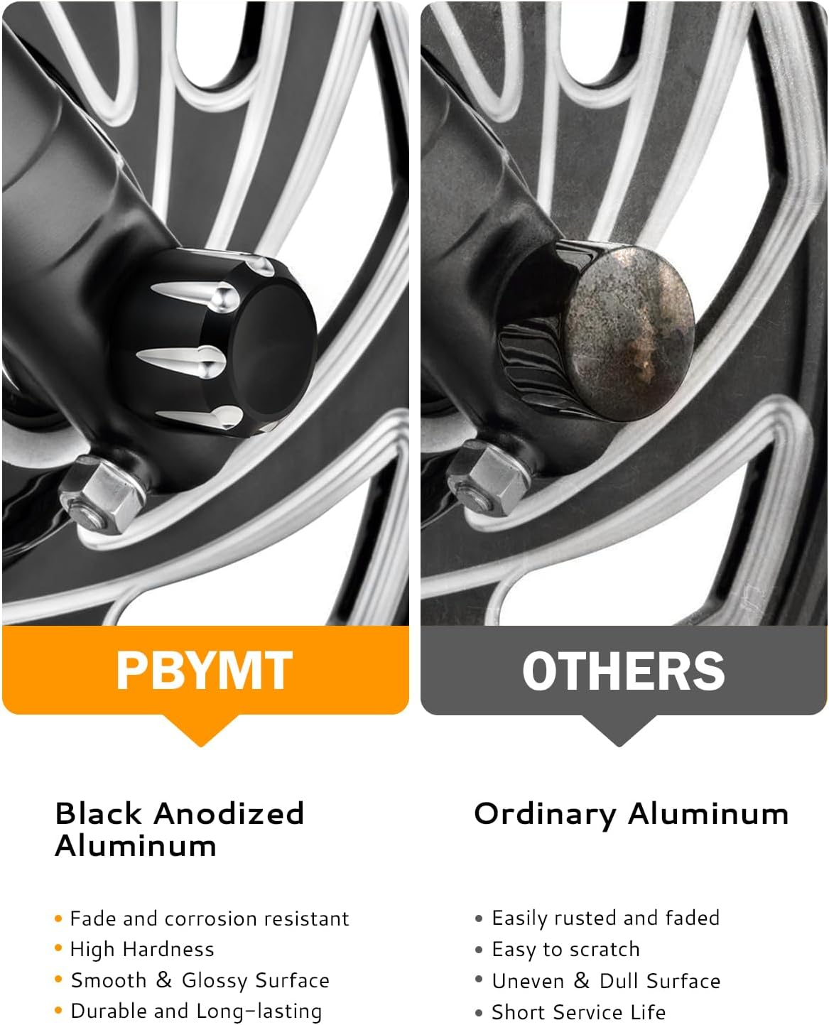 PBYMT Black Front Axle Nut Cover Cap Compatible for Harley Softail Electra Road Street Glide Sportster 2008-2019 image number 4