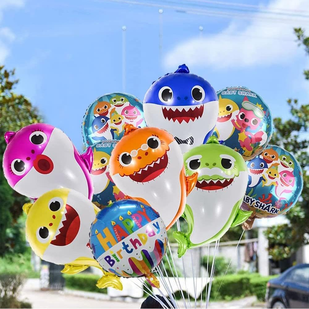 Baby Shark Party Balloons Set - 10 Pcs 26" Helium Balloons, 5 Pcs 17" round Balloons, 10M Ribbon & Straw - Party Supplies and Decorations image number 5