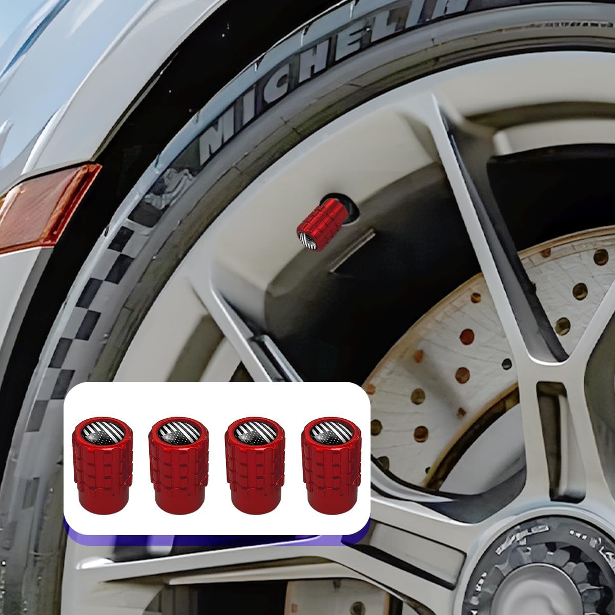 Osilly Car Tire Valve Stem Caps, 4PCS Aluminum Alloy Airtight Vehicle Wheel Protector, Dustproof Leak-Proof Automotive Tyre Air Covers Accessories, Universal for SUV, Sedan, Truck (Red/Black) image number 6