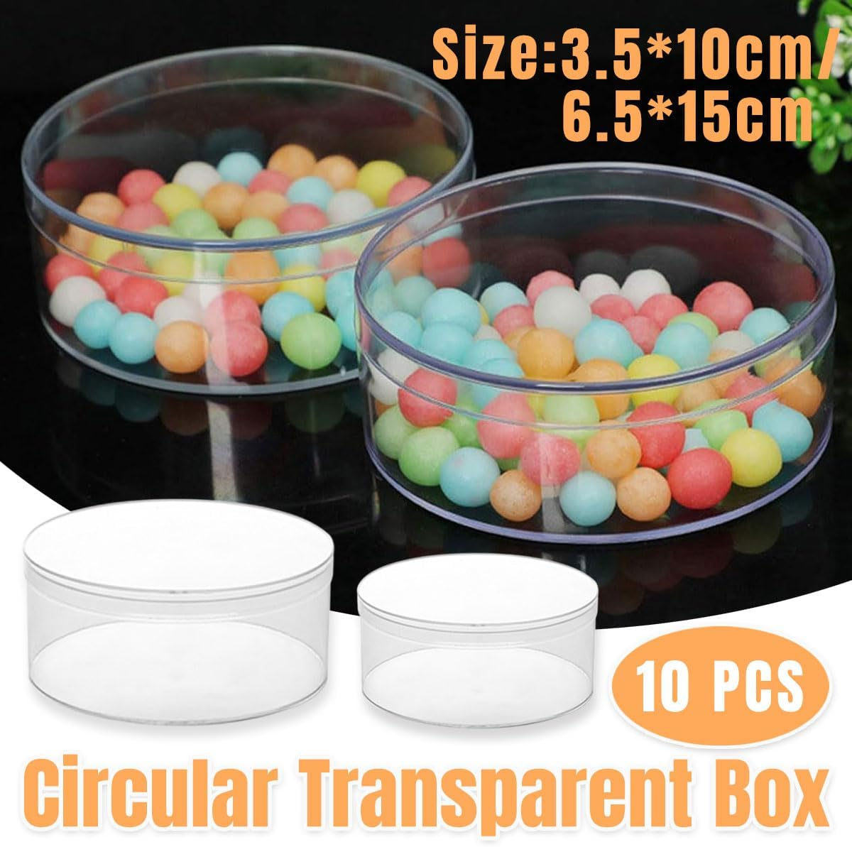 AIMALL 10Pcs Transparent Acrylic round Box, Thickened Plastic Storage Box for Wedding, Candy, Cosmetics, Nail Art, Handcrafts, 5.9 X 2.6In & 4 X 1.4In image number 6