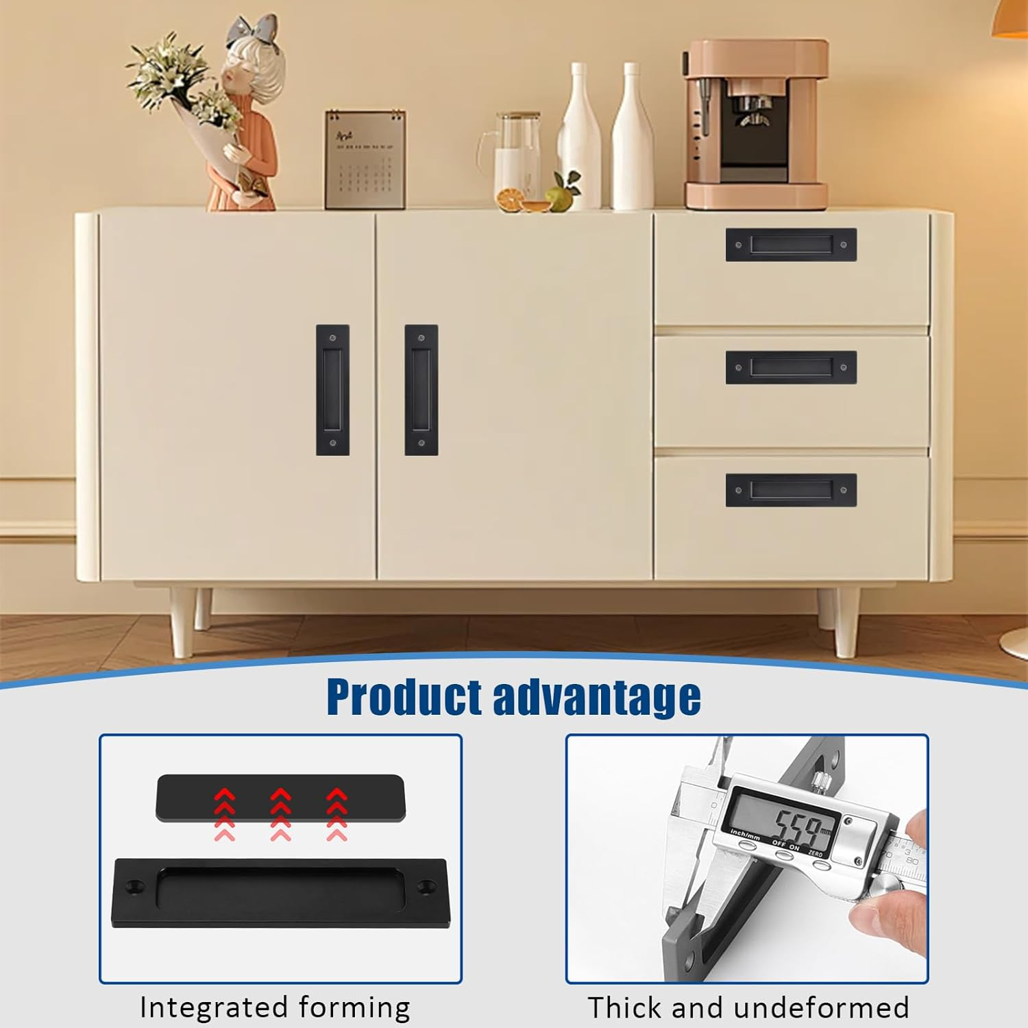 INCAUCA 2 Pack Barn Door Handles, 6 Inch Flush Door Pull, Recessed Door Handles, Sliding Closet Door Finger Pull, Rectangular Flat Plate for Pocket Door Drawer Cabinet Cupboard (Gray) image number 2