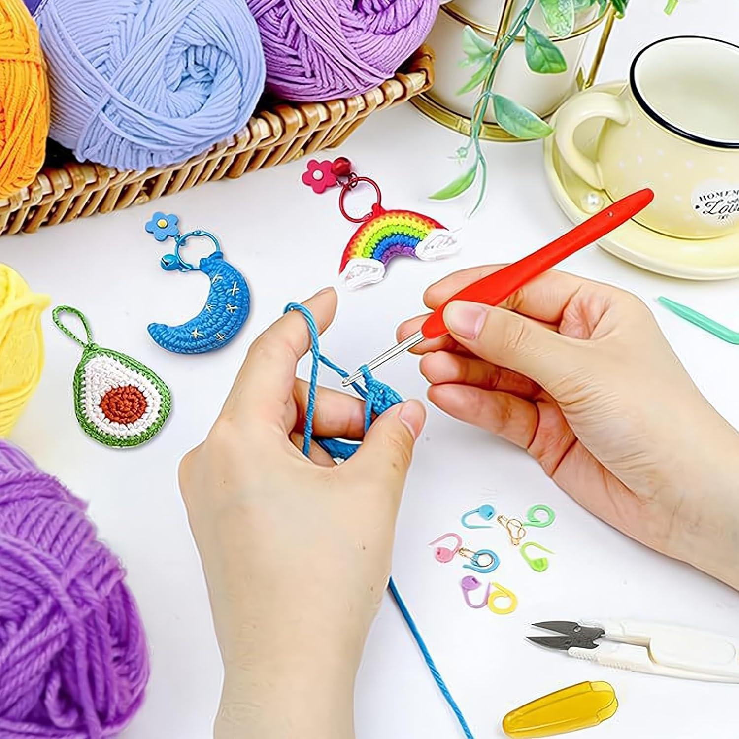 REGODI Crochet Kit, Pink Knitting Kit for Beginners with Crochet Yarn, Hooks, Accessories & Portable Storage Bag - Great for Adults, Elderly and Kids image number 6