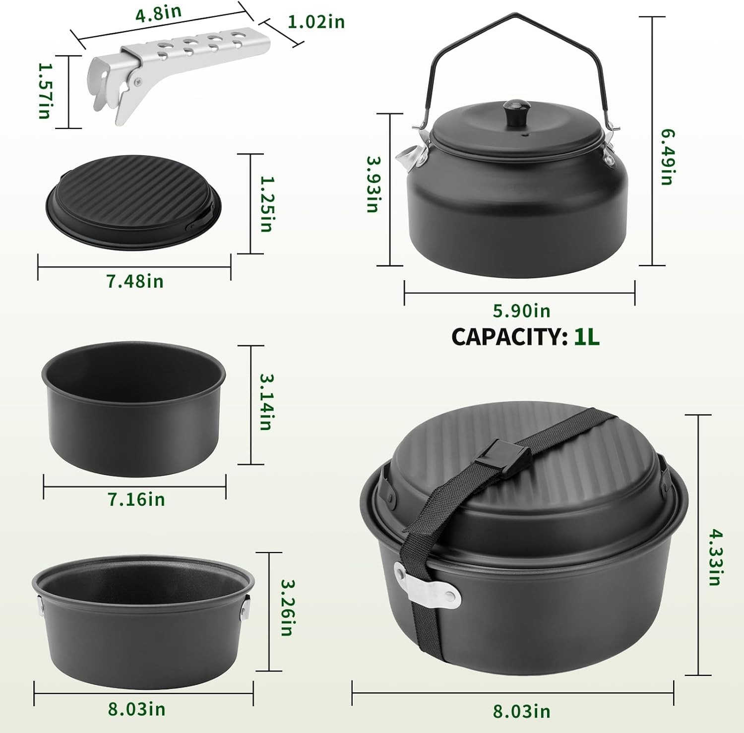 Camping Cookware Set, Non-Stick Lightweight Aluminum Camping Pot and Pan Set with Kettle for Backpacking, Hiking, Outdoor Cooking and Picnic image number 2