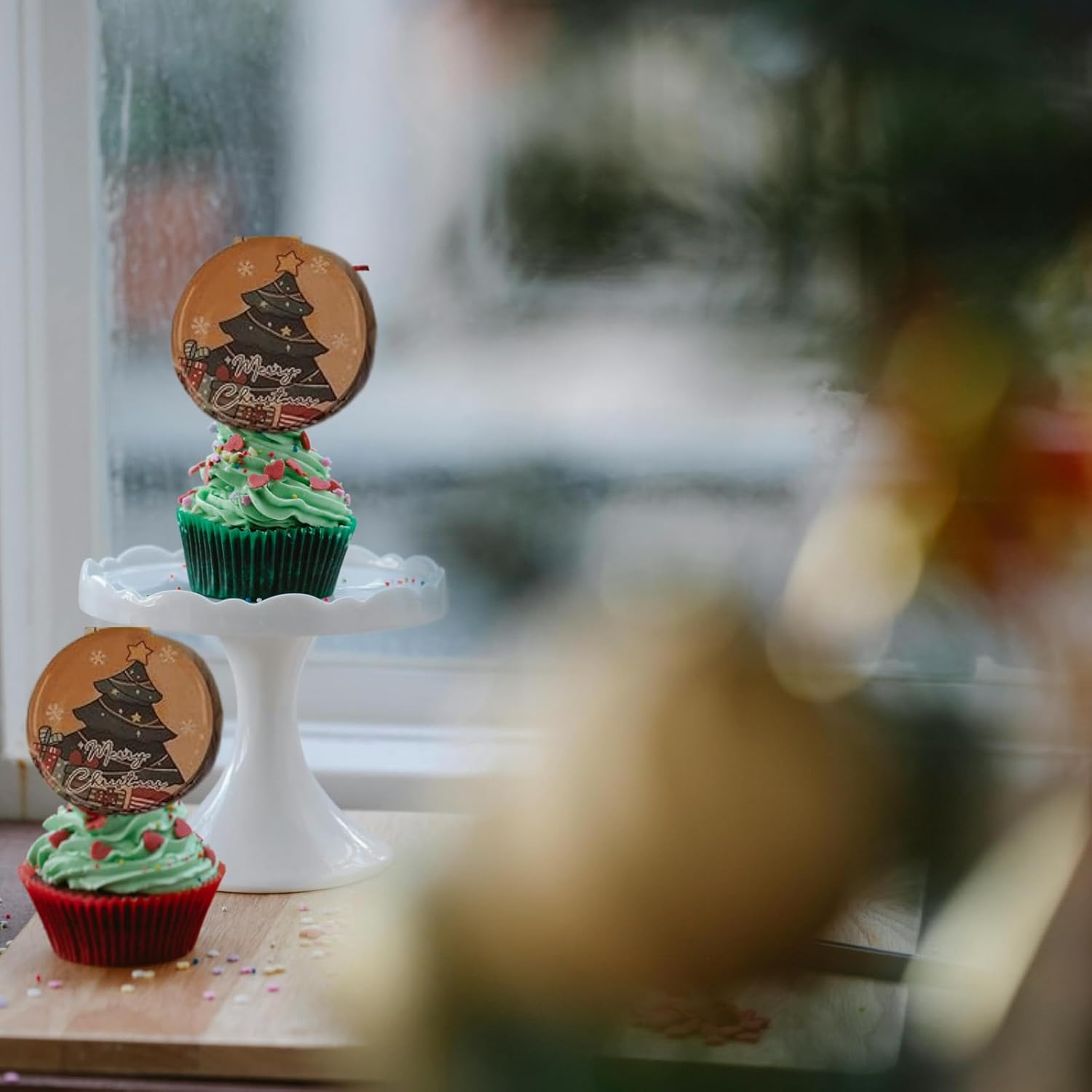 Merry Christmas UV Printed Acrylic Cupcake Toppers - Christmas Bauble Edition by 3 LITTLE DESSERTS - Pack of 6 image number 4