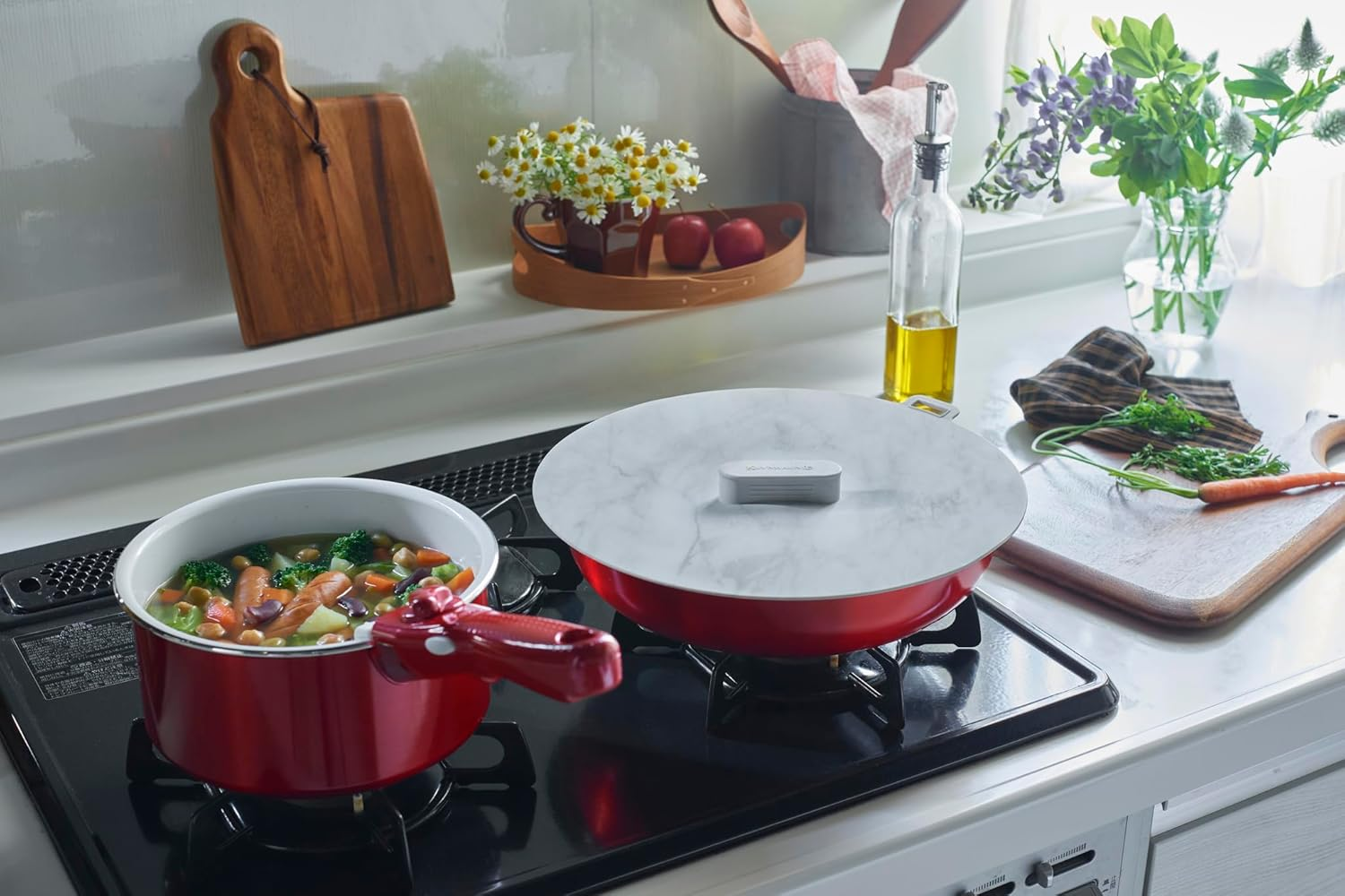 Kevnhaun KDS4166 Silicone Lid, for 11.0 Inches (28 Cm), Oven, Microwave, Dishwasher Safe, Freezer, Refrigerator, Pot Lid, Storage, Marble Pattern, Gray, with Hooks image number 2