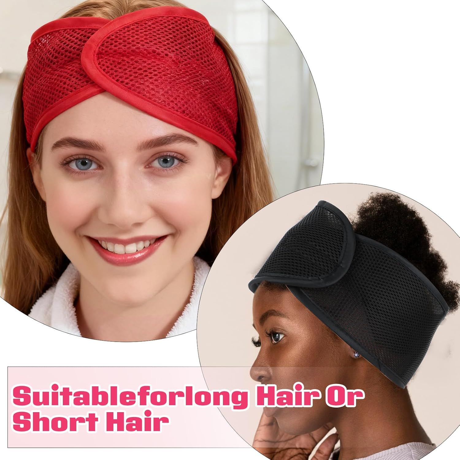 4 Pcs Ymapinc Adjustable Hair Wrap, Hair Nets for Sleeping in Mesh Makeup Headband, Spa Headband, Head Wrap, Headbands for Washing Face, Hairband for Washing Face, Women Make up Headbands image number 4