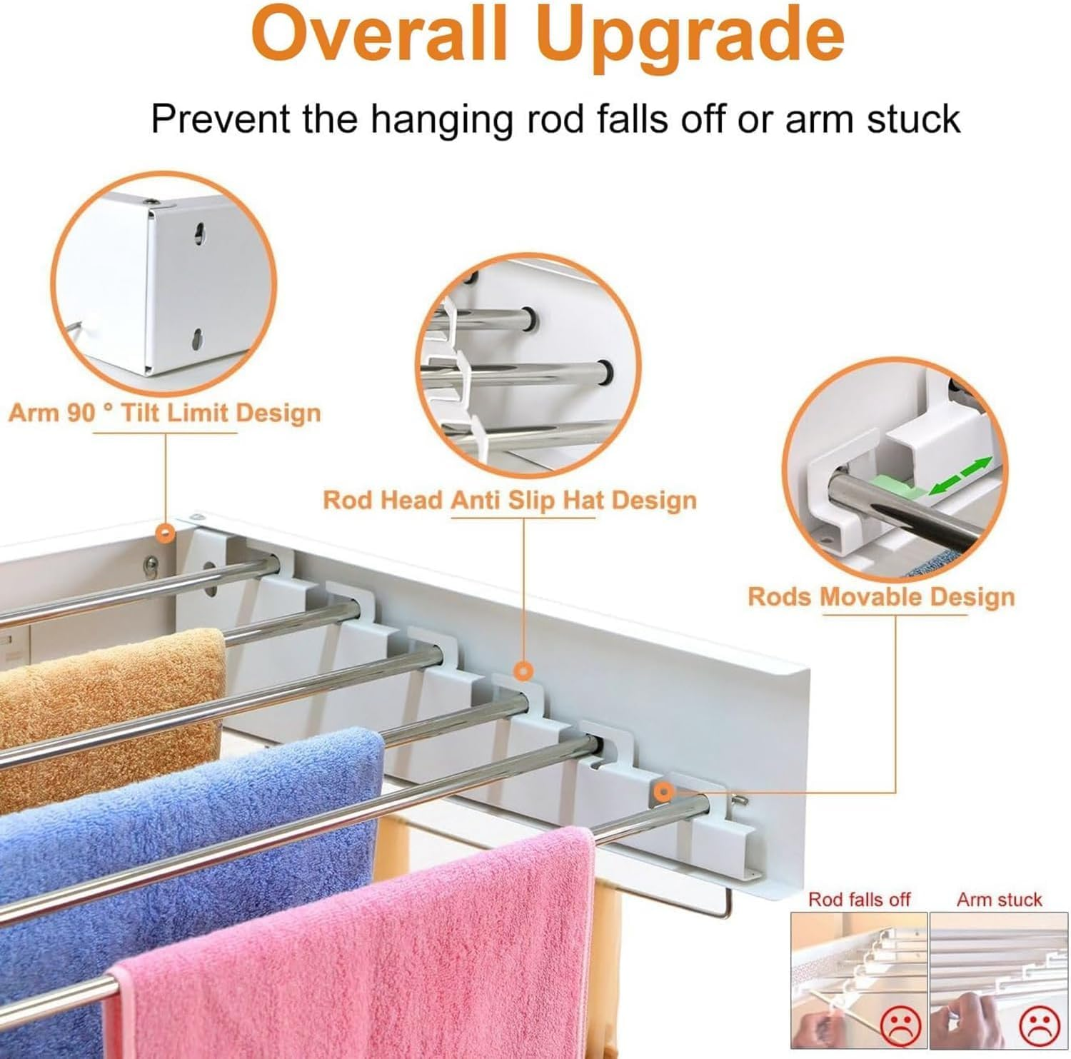 Vellaluna Clothes Drying Rack,Wall Mounted Drying Rack,Collapsible Drying Racks for Laundry,Clothes Hanger Rack Foldable,Clothing Rack,Retractable,Folding Dryer Rack,Wall Hanging Rack (White) image number 4