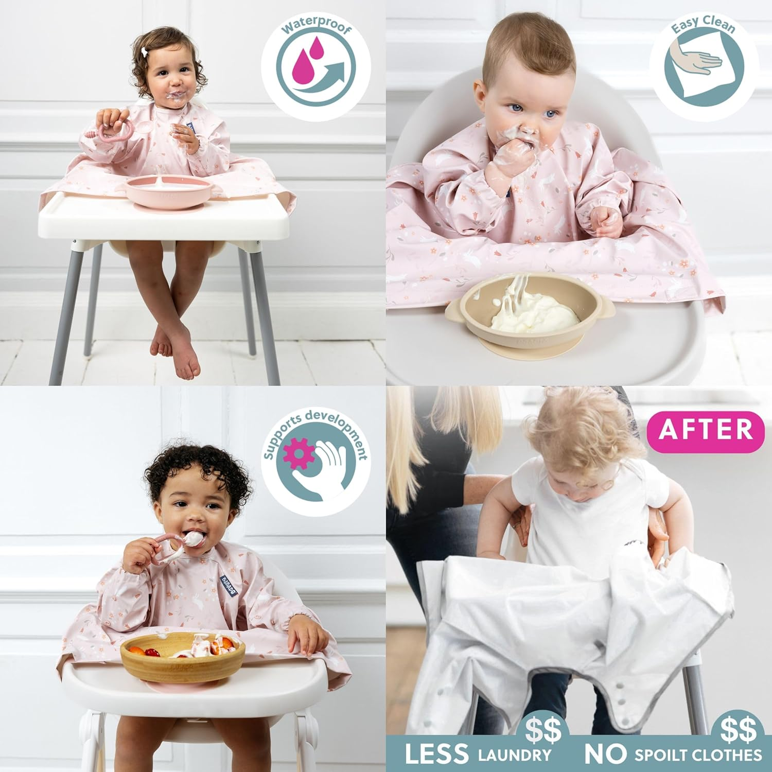 Bibado Baby Bibs with Sleeves - Toddler and Baby Led Weaning Bib - 6-36 Months, Attaches to Highchairs, Strollers, Tables image number 1
