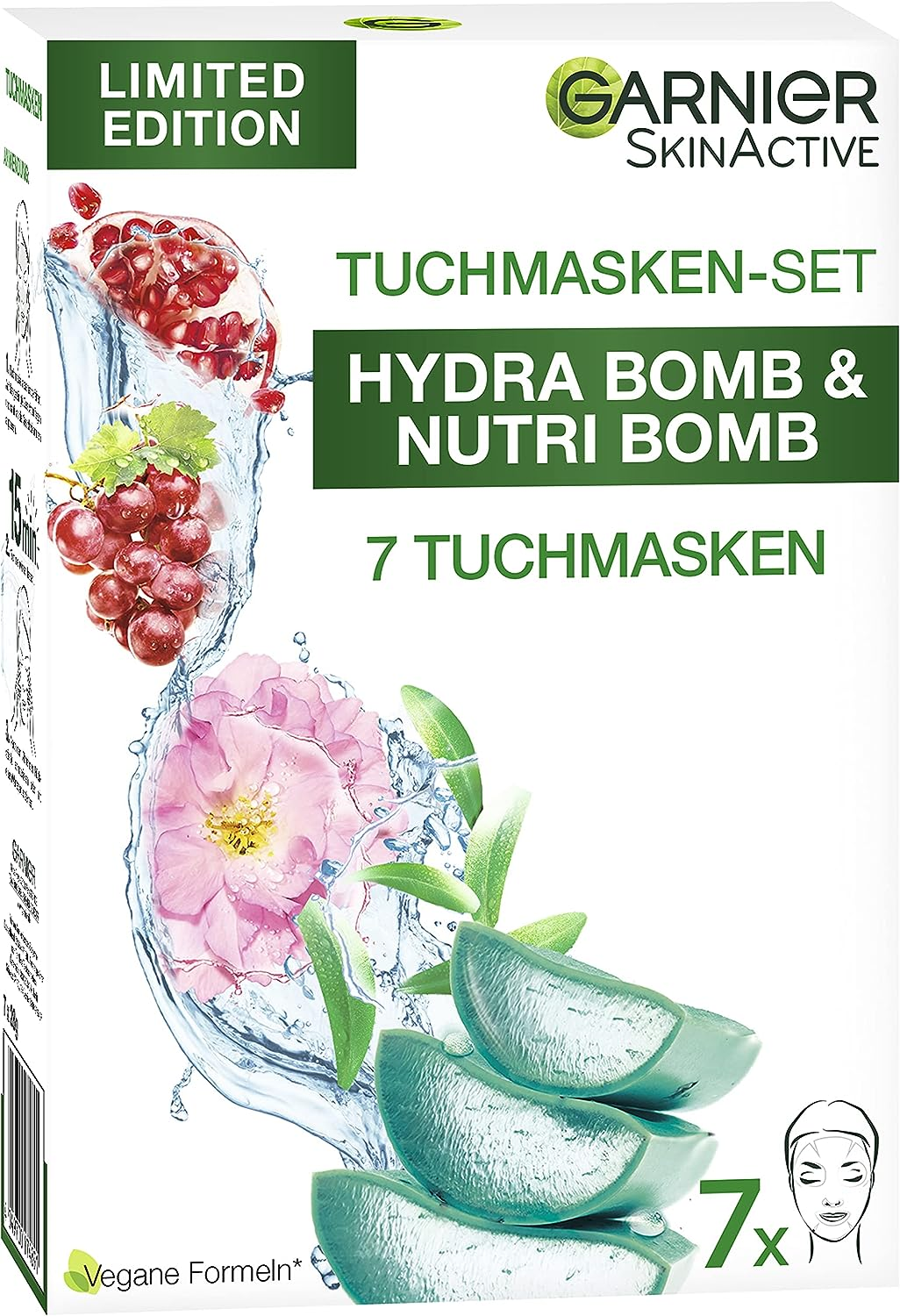 Garnier Moisturising Cloth Masks for Sensitive Skin, with Hyaluronic Acid and Vitamin C, for Radiant Skin and Glow Effect, Skinactive, 5 X 1 Masks