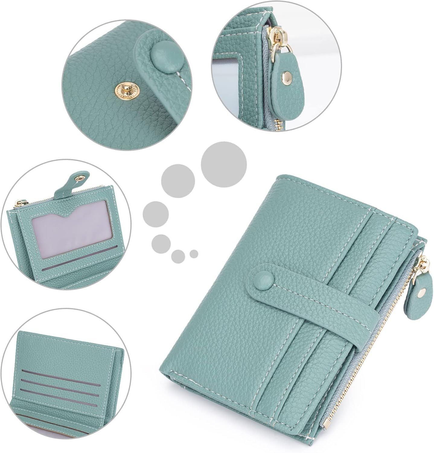 HKCLUF Small Wallets for Women,Zipper Leather Wallet Ladies Small Compact Bifold Credit Card Holder Coin Purse with ID Window, B4-Green, Small Wallet, Minimalist image number 5