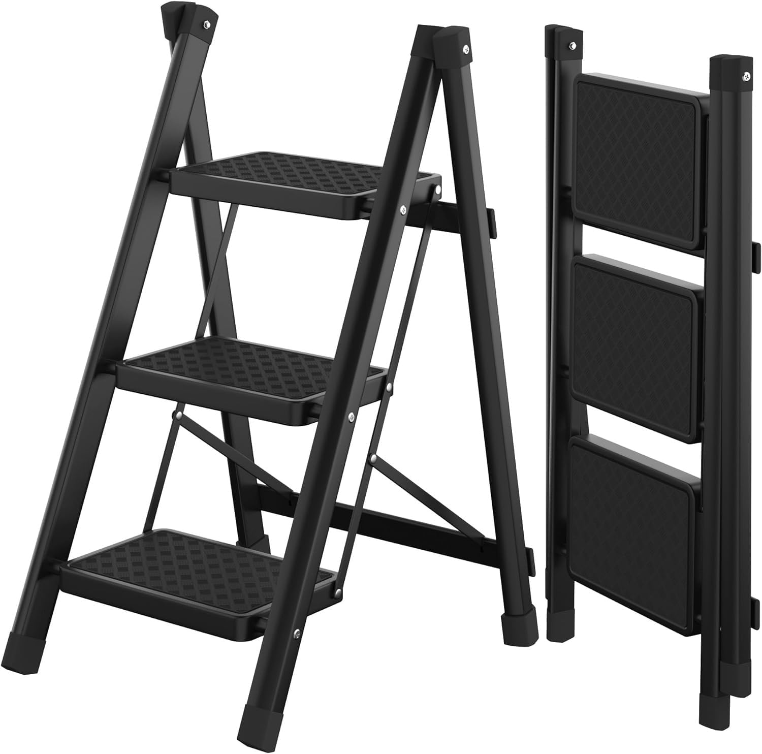 4 Step Ladder,Folding Step Stool with Wide Anti-Slip Pedal,330 Lbs Portable Sturdy Steel Ladder for Your Kitchen, Pantry, Closets, Office, Space Saving (4 Step Ladder)