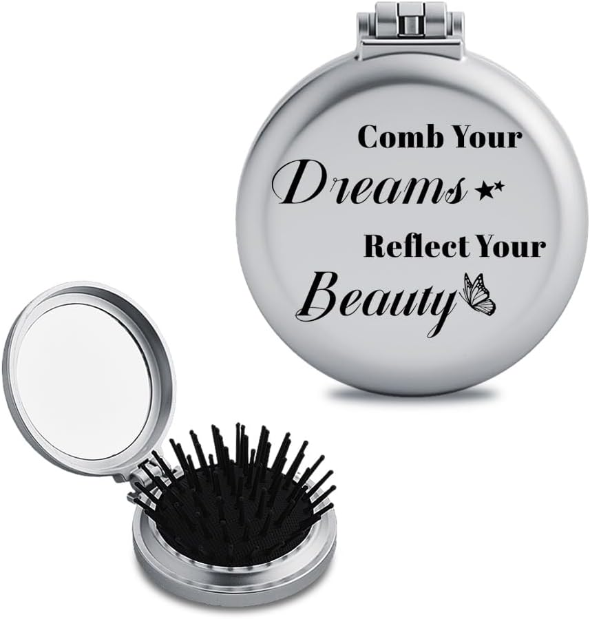 Inspiring Quotes Hair Brush Mirror for Women Girls Positive Motivational Encouragement Gifts for Friends Sisters Daughter Foldable Mini Hairbrush Mirror for Purse Travel Comb image number 1