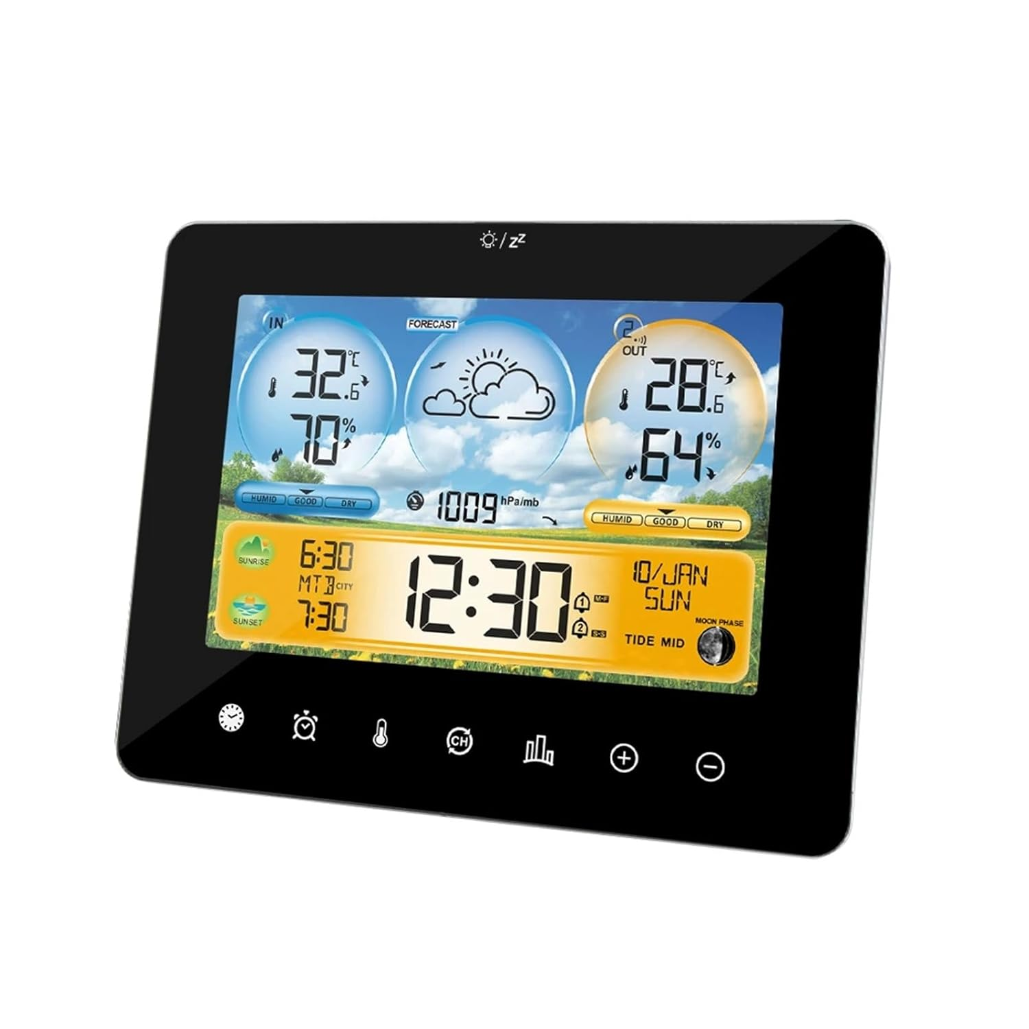 Touch Screen Color Display Weather Station Alarm Clock Home Temperature Humidity Meter Sun Time Barometer Tide Forecast Sensor image number 5