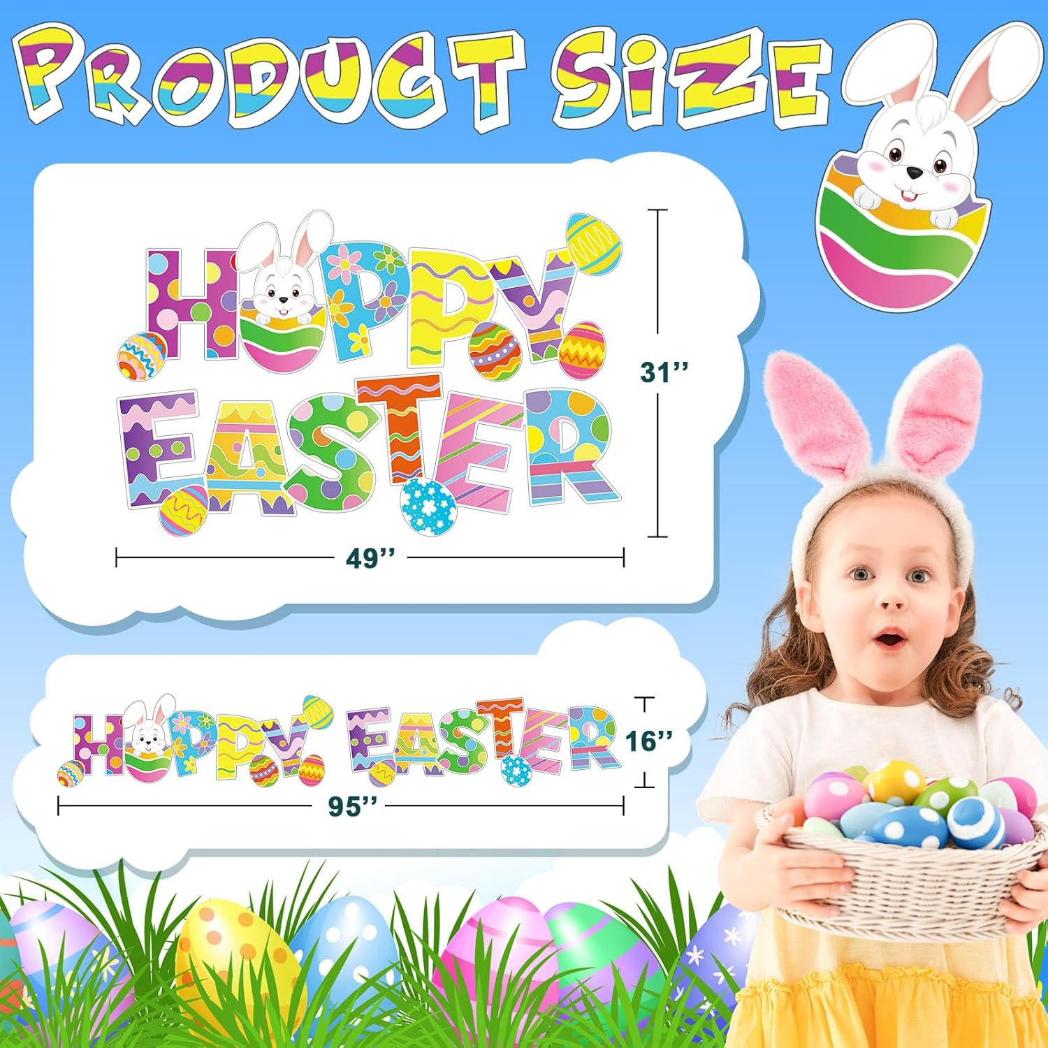 Yalikop 4 Pcs Happy Easter Yard Signs Decorations Outdoor Lawn Decorations Eggs Yard Stake Sign Bunny Outdoor Decorative Stake Signs with 16 Plastic Stakes for Garden Easter Party Supplies Prop image number 5