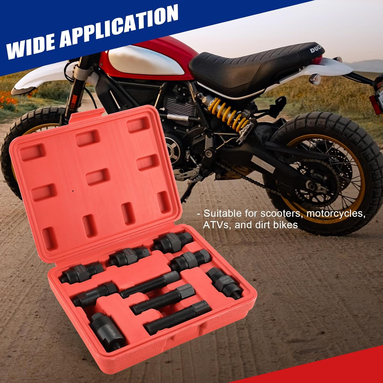 Motorcycle Flywheel Puller Set, 10PCS Flywheel Puller Tool, Universal Flywheel Puller Set Compatible for Motorcycle Bikes, Honda, Suzuki, Bosch, Kawasaki, Ducati, Yamaha Flywheel image number 4