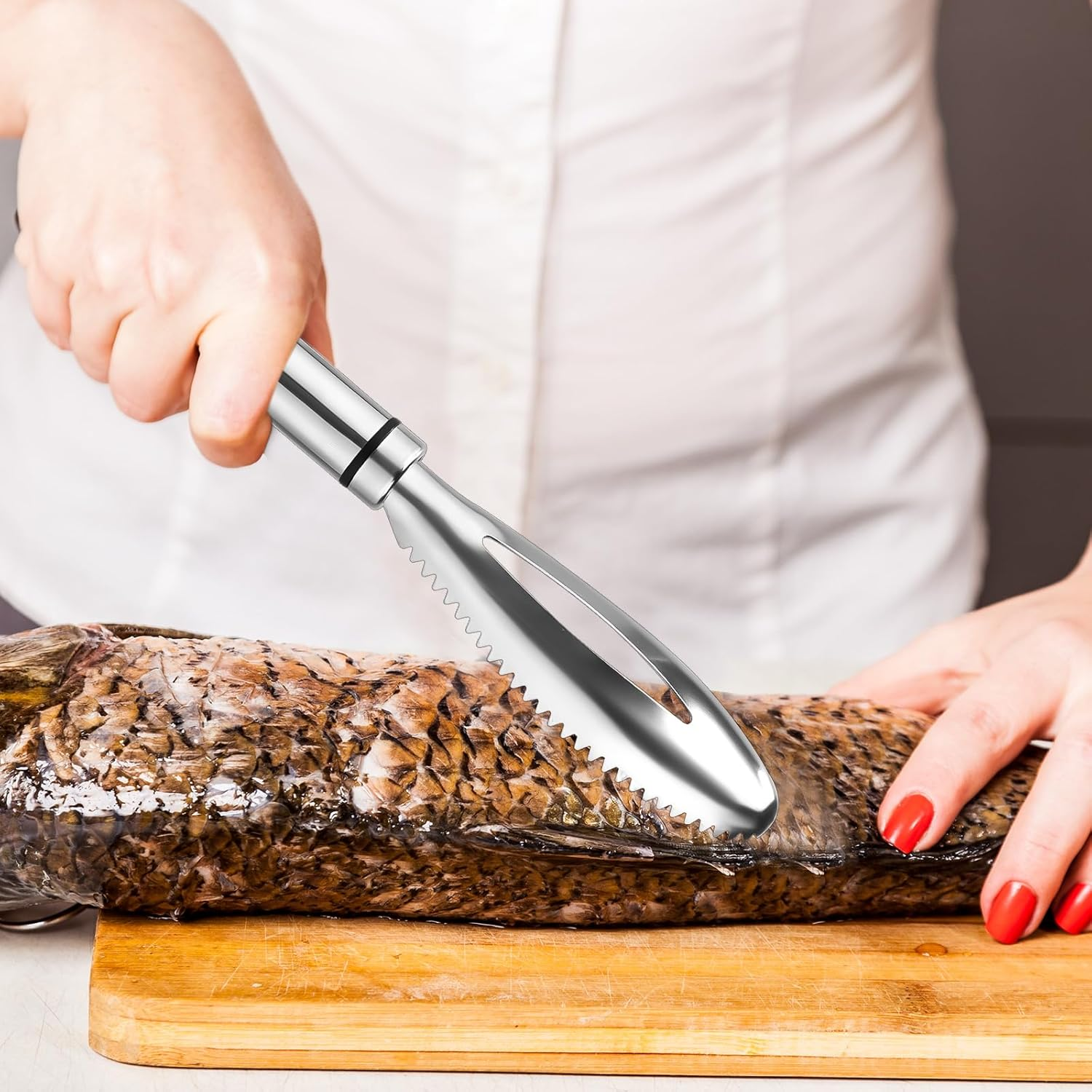 2Pcs Fish Scales Scraping Tool, 9.06X1.3In Multi-Functional Stainless Steel Fish Scaler Tool Fish Scale Knife Fish Descaler Tool Sawtooth Fish Scaler for Home Market Restaurant image number 1