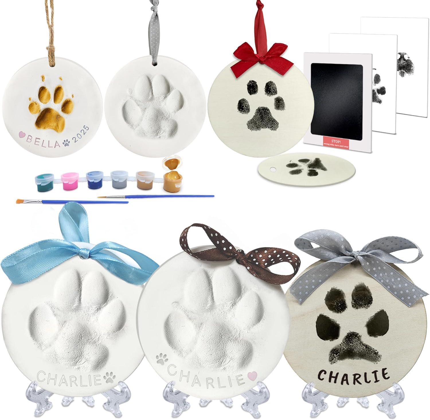 Clay & Ink Paw Print Kit,Make 3 Pawprint Ornaments,Dog or Cat Paw/Nose Print Keepsake,Clean Touch Ink Pad & Soft Clay for Pet, Inkless Pet Paw Print Impression Kit,Pet Christmas Ornament image number 5